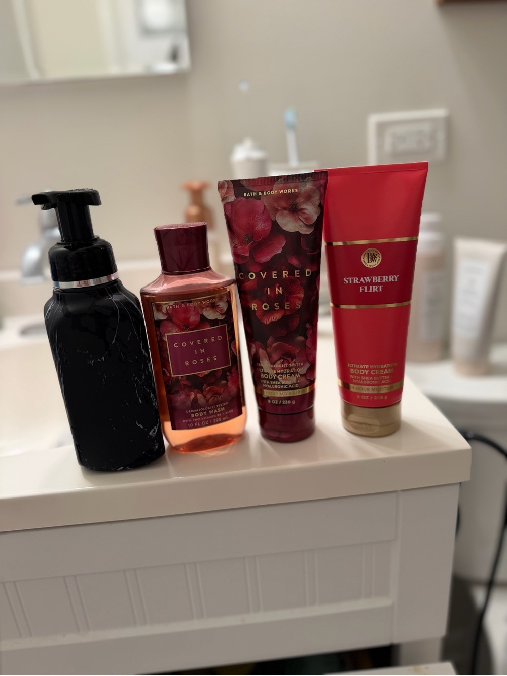 Bath & Body Works Covered in Roses & Strawberry Flirt Body Creams - Red